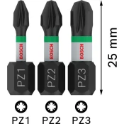Nastavek PRO PZ Impact, PZ1 x 25, PZ2 x 25, PZ3 x 25 mm, 3 kosi