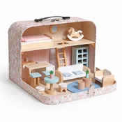 Kinder home decija drvena kucica sa koferom, prenosiva mini kuc?ica za lutke sa nameštajem i dodacima, roze ( W06A651 )