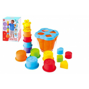 Teddies Sestavljanka + kocka piramida žirafa 2v1 plastika 12m+