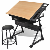vidaXL Radni stol za crtanje s nagibnom plocom dvije ladice i stolicom