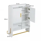Costway Kopalniški viseči omarica 55x20x80 cm bela