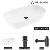 shumee Helmken 39370000 Umivalnik za vgradnjo (70x38) bel + mat črn sifon + mat črn klik-klak čep
