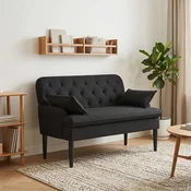 vidaXL Dvojnica s gumbi Črna 111 x 68 x 80 cm Blago