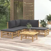 Greatstore Vrtna sedežna garnitura 6-delna temno sive blazine bambus