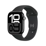 Apple Watch Series 10: GPS + Cellular, 46 mm, ohišje iz aluminija v intenzivno črni barvi, pašček Sport Band v črni barvi - M/L
