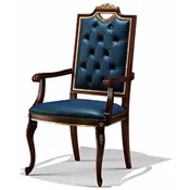 Casa Padrino Luxury Baroque Dining Room Chair with Armrests Blue/Brown/Gold - Baroque Furniture Made in Italy