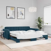 Greatstore Izvlečna dnevna postelja modra 100x200 cm žamet