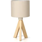 Lesena namizna svetilka s stativom, vintage, elegantna, bež, 38 cm, masivni les, blago TC, E27, 40W, LED 12W, stikalo na kablu, prijetna svetloba, stabilna, kompaktna, dekorativna, za dnevno sobo