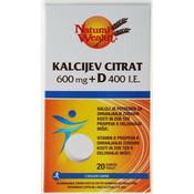 Natural Wealth Kalcijev citrat 600 mg + D 400 i.e. - okus limone, 20 šumečih tablet