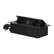 Pohištvene vtičnice ugreznjene v mizno ploščo z ravno rezkanim robom, USB polnilec in kabel 1,5