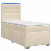 vidaXL Postelja boxspring z vzmetnico Krem 90 x 200 cm Blago
