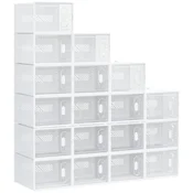 HOMCOM Prenosna modularna prostorsko varčna notranja omara za čevlje z zračnimi luknjami, 18 kock 28x36x21cm iz PP plastike, bela in prozirna