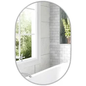HOMCOM Ovalno kopalniško ogledalo 60x90cm iz kaljenega stekla, moderno stensko ogledalo z okvirjem iz aluminijeve zlitine, montaža vertikalno/horizontalno, za spalnico, vhod, dnevno sobo, srebrno