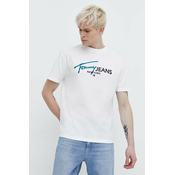 Pamucna majica Tommy Jeans za muškarce, boja: bijela, s tiskom