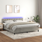 Vidaxl Box spring postelja z vzmetnico LED svetlo siva 180x200cm žamet