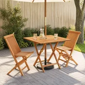vidaXL 3-delni zložljivi vrtni bistro set Naravna Trden tikov les