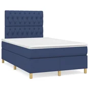Greatstore Box spring postelja z vzmetnico moder 120x200 cm blago