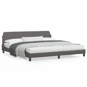 shumee vidaXL Posteljni okvir z vzglavjem siv 200x200 cm umetno usnje