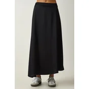 Happiness Istanbul Womens Black Asymmetrical Formed Satin Surface Skirt