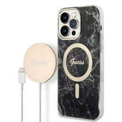 Guess Case + Charger Set iPhone 14 Pro Max 6,7 black hard case Marble MagSafe (GUBPP14XHMEACSK)