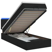 vidaXL Otomanska postelja z vzmetnico in LED Črna 90 x 200 cm Blago