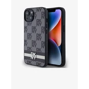 DKNY DKNY Usnjeno ohišje s karirastim enobarvnim vzorcem in potiskanimi črtami - etui za iPhone 14 / 15 / 13 (črno)