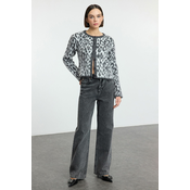 Trendyol Anthracite Leopard Patterned Knitwear Cardigan