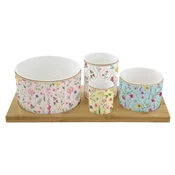Set of 4 pieces for appetizer serving, with bamboo holder, Meadow Flo