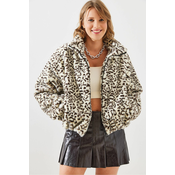 Bianco Lucci Womens Leopard Pattern Faux Für Coat 2426