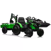 RIRICAR Otroški traktor na akumulator TOP-WORKER 12V z zajemalko in prikolico, zelen
