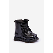 Childrens patent leather ankle boots with zipper, Black Tibbie