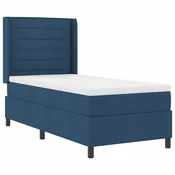 Vidaxl LED Box Spring Postelja z vzmetnico Modra 100 x 200 cm blago