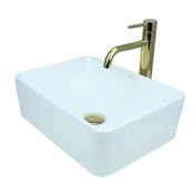 shumee GTM Design Aufsatzwaschbecken 41 cm - Glanz Modern Waschbecken ohne Hahnloch - Elegant Aufsatzwaschbecken Rechteckiges für Badezimmer und Gäste WC - nur Bad Waschbecken