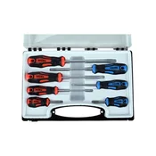 set odvijača, 7 komada; ravni: 5,5x38, 5,5x100, 6,5x125 mm i 8x150 mm, PH1x75, PH2x38 i PH2x125, CV. magnetski, plastično kućište