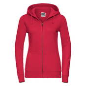 Red womens sweatshirt with hood and zipper Authentic Russell