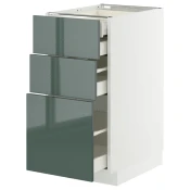 METOD / MAXIMERA Pod.elem.3front/2dnj/1srd/1vis.fiok, bela/Kallarp tamna sivozelena visokog sjaja, 40x60 cm