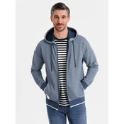 Ombre Mens unbuttoned hooded sweatshirt with piping - black