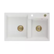 Mexen Tomas granitno pomivalno korito, 2-prekatno, 800 x 500 mm, belo, zlati sifon - 6516802000-20-G
