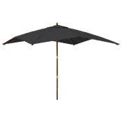 Vrtni suncobran s drvenim stupom crni 300x300x273 cm