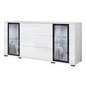 Vitrina 150 cm s steklenimi predali, bela mat/sijajna z LED osvetlitvijo