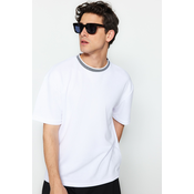 Trendyol Limited Edition Basic White Relaxed/Comfortable Cut Knitwear Tape Textured Pique T-Shirt