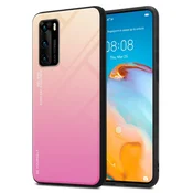 Cadorabo CADORABO Ohišje, združljiv s Huawei v rumeni - roza - dvobarvni zaščitni pokrov iz silikona TPU in hrbta iz kaljenega stekla, (20572355)