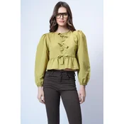 Trend Alacati Stili Ženska bluza dugih rukava Alc-X13375, Okrugli izrez, Zelena