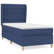 Greatstore Box spring postelja z vzmetnico modra 90x200 cm blago