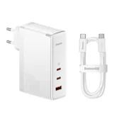 Zidni adapter za punjenje 140W, 2x USB-C, 1x USB-A s priloženim USB-C kablom Baseus GaN5 Pro - bijeli