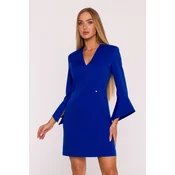 Made Of Emotion Womans Mini dress with wide cuffs and a V-neck - royal blue