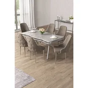 Hanah Home trpezarijski set Vae, sto i 6 stolica, ploca u dekoru belog mermera, hromirane noge, kapucino tkanina Babyface