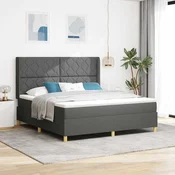 vidaXL Postelja z vzmetnico z vzglavjem Temno siva 180 x 200 cm blago