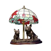 Francoski buldog - svetilka z vitražnim senčnikom, namizna svetilka s kipcem psa, retro notranje oblikovanje Art-Dog
