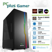 PCPLUS Gamer Ryzen 5 5600G 8GB 512GB NVMe SSD GeForce RTX 3050 8GB Windows 11 Home RGB gaming desktop